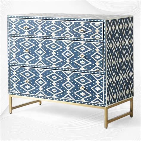 Ikat Bone Inlay 3 Drawer Dresser Indigo – Luxury Handicrafts