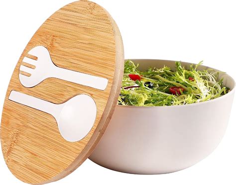 Amazon.com | ECOWAY Bamboo Salad Bowl with Lid, Bamboo Fiber Serving ...