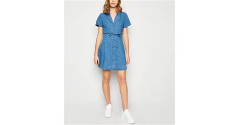 Pale Blue Denim Collared Tea Dress | New Look