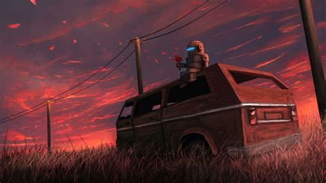 Download wallpaper 2560x1440 car, van, robot, field, art widescreen 16: ...