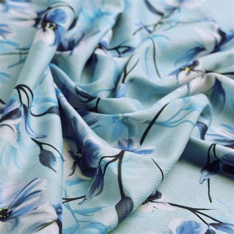 FAB VOGUE Studio Aqua Blue Floral Polyester Fabric | Premium Dress Material