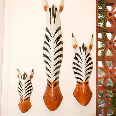 TIMBER KALA’S MASK ZEBRA STRIPED SPLENDOR FOR DECOR - SET OF 3 PC'S