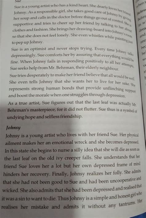 Johnsy in the story the last leaf was an ideal roommate to sue . how ...