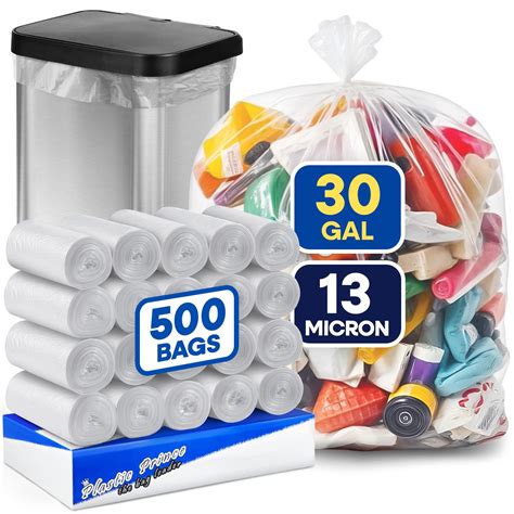 Amazon.com: PLASTIC PRINCE 500 Pack 30 Gallon Trash Bags, Clear Trash ...