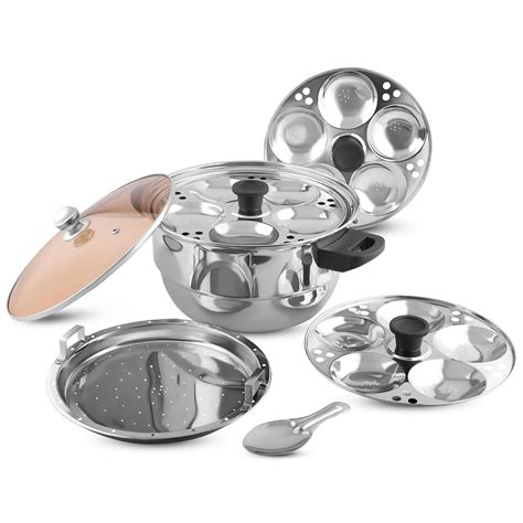 KSJONE 5 Pcs Stainless Steel Induction Friendly See Through lid Idli ...