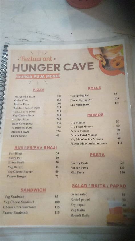 Menu at Hunger's Cave, Jhumri Telaiya