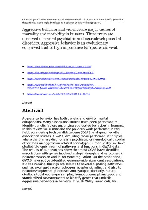 Biopsych 101: Candidate Gene Studies on Aggressive Behavior - Studocu