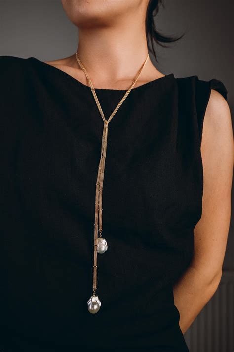 Bolo Tie Baroque Pearl Necklace, 90cm Long Lariat Necklace, Pearl ...