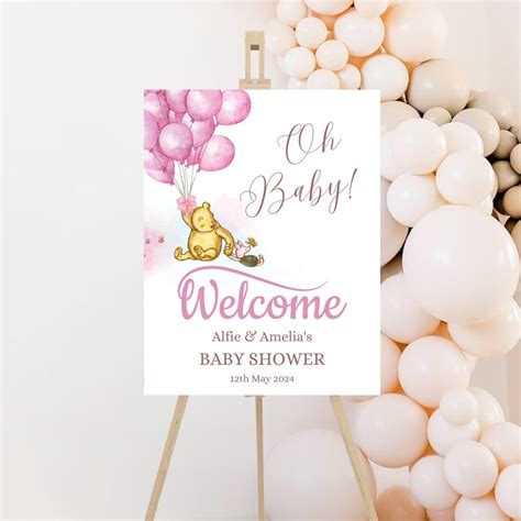 Classic Pink Winnie the Pooh Baby Shower Welcome Sign, Classic Winnie the Pooh Baby Shower ...
