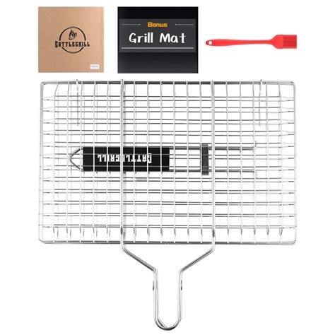 Cattlegrill Foldable BBQ Fish Grill Basket with 430 Stainless Steel ...