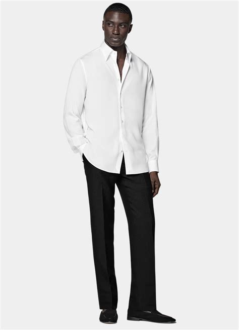 Camisa blanca con cuello punto in Tencel y seda | SUITSUPPLY