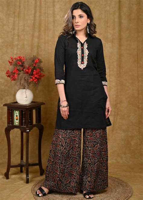 Beautiful Embroidered Black Cotton Tunic – Sujatra