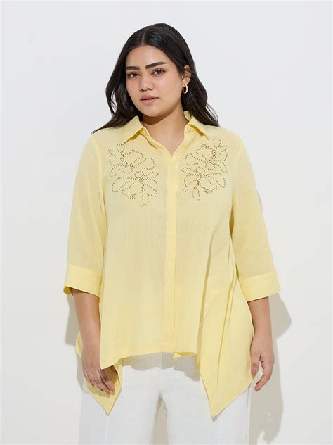 Buy Gia Yellow Embellished Cotton Shirt from Westside
