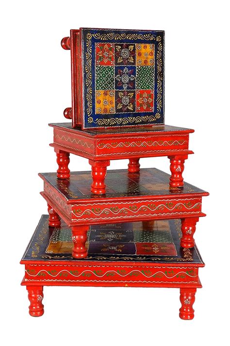 Wooden palm Decorative bajot/chowki Set/Antique Design/Multipurpose ...