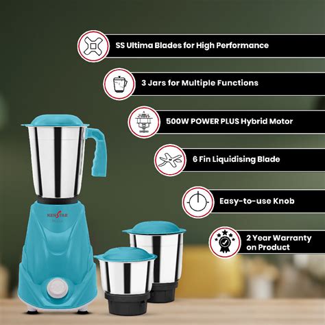 Mixtor 500W, Mixer Grinder with POWER PLUS Hybrid Motor – Kenstar Store