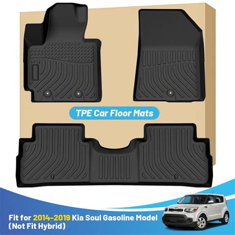 Black Floor Mats Compatible with Kia Soul 2014-2019 (Gasoline Model ...
