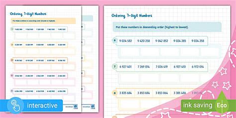 👉 Ordering 7-Digit Numbers (Ages 10 - 11)