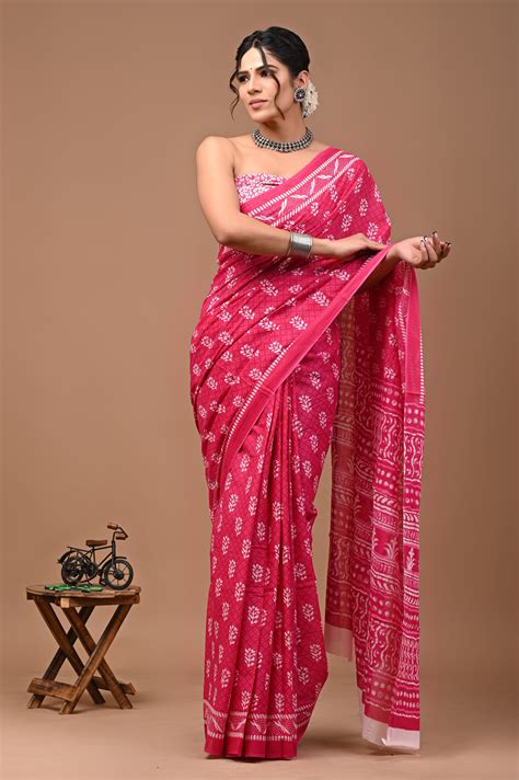 Printed Pure Cotton Mulmul Saree With Blouse – Jaipuria Apparels