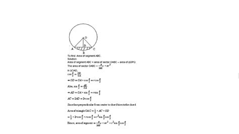 write the formula for the area of a segment in a circle, a circle of ...