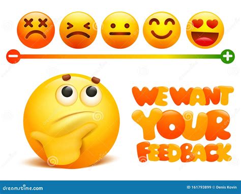 Feedback Concept. Rank, Level of Satisfaction Rating in Form of Yellow Emoji Cartoon Characters ...