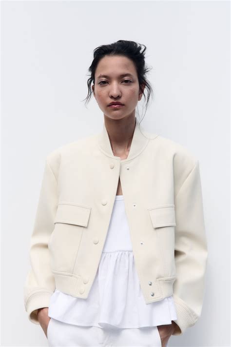 MAXI BOMBER JACKET WITH POCKETS - Ecru | ZARA Spain Zara Bomber Jacket ...