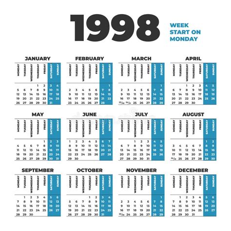 1998年日历表-千图网