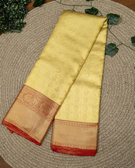 Lemonish Yellow Goloden Color Border Contrast Maroon Color Pure Kachee ...
