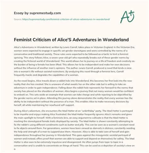 Feminist Criticism of Alice'S Adventures in Wonderland - Free Essay ...