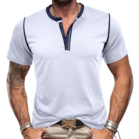 Njoeus Mens Casual Slim Fitted Henleys Shirts Summer Short Sleeve Basic ...
