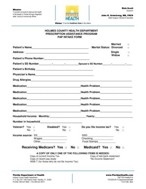 Fillable Online PAP Intake Form 2013 - Florida Department of Health Fax ...