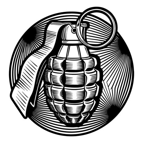 Hand grenade illustration detailed vintage explosive device drawing ...