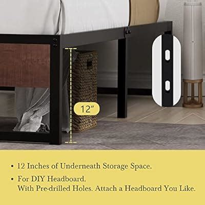 Buy HOOMIC 14 Inches Metal Full Platform Bed Frame with Rustic Wood ...