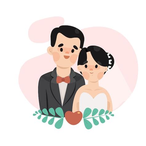 Cute bride and groom wedding illustration | Premium Vector