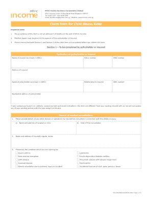 Fillable Online Claim form for Child Illness Rider - NTUC Income Fax ...