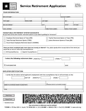 Service Retirement Application (TCDRS-22) - View - Fill and Sign ...