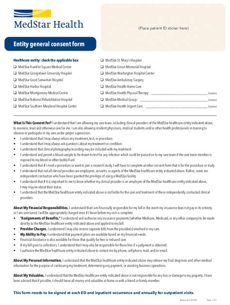 MedStar General Consent Form - Fill Out, Sign & Share Online | pdfFiller