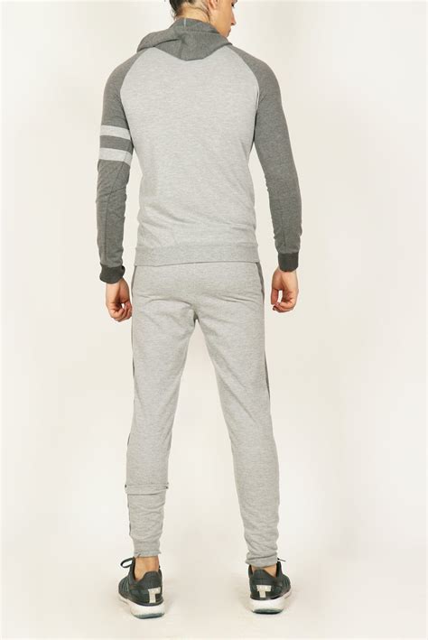 Grey Hooded Tracksuit with Dark Grey Contrast - Yogue Activewear
