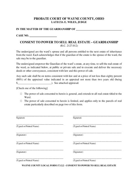 Fillable Online CONSENT TO POWER TO SELL REAL ESTATE GUARDIANSHIP Fax ...