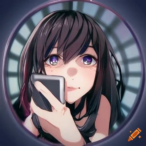 Anime girl taking a selfie with a fisheye lens on Craiyon