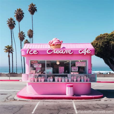 Pink Ice Cream Cafe in Los Angeles | Stable Diffusion Online