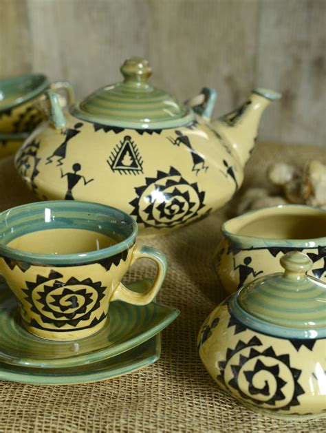 Buy Cultural Concepts Warli Green Tea Set with Cane Handle - Set of ...