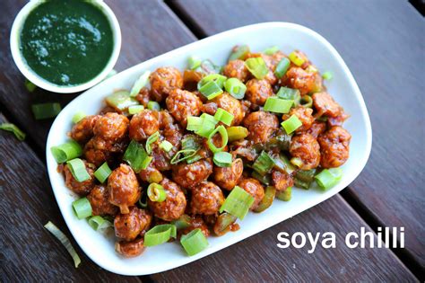 soya chilli recipe | soyabean chilly | chilli soya chunks | chilli soya