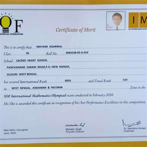 Certificate of Merit in the International Mathematics Olympiad ...