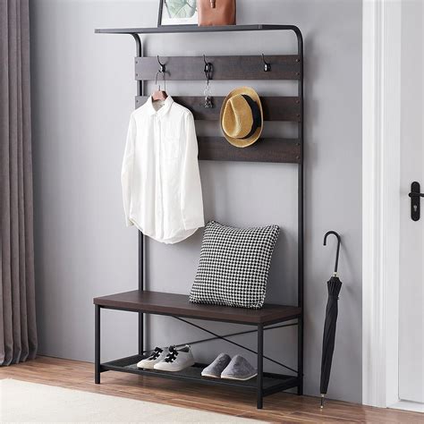 Buy Entryway Coat Rack Bench, Modern Hall Tree with Storage Bench, Wood ...