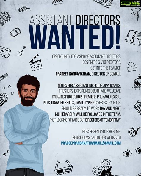 Pradeep Ranganathan Instagram – Looking for Assistant directors, Designers, video editors. Come ...