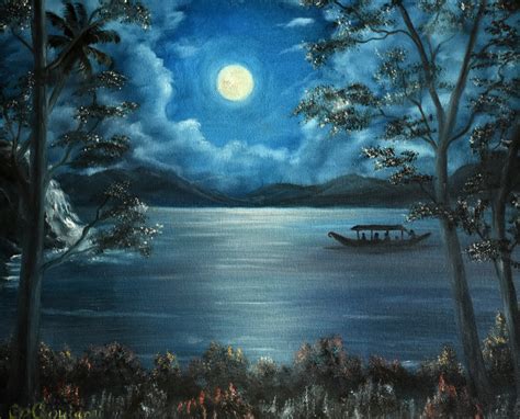 Full Moon Night Painting by Goutami Mishra