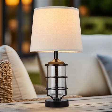 Hapcrea Outdoor Table Lamp for Patio, 23.5" Black Outside Lamp for ...