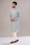 Buy Blue Georgette Sequin, Thread Mirror Work Straight Kurta For Men by ...