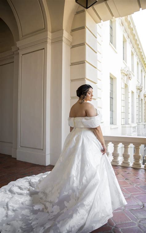 Luxe Off-the-Shoulder Plus Size Silk Ballgown Wedding Dress