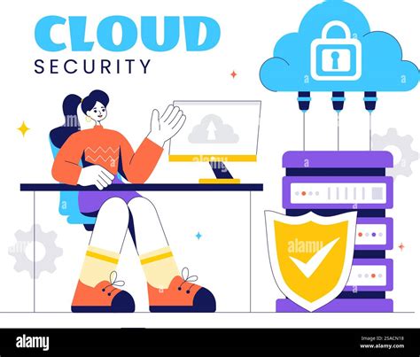 Digital Cloud Security Vector Illustration of Safety and Data ...